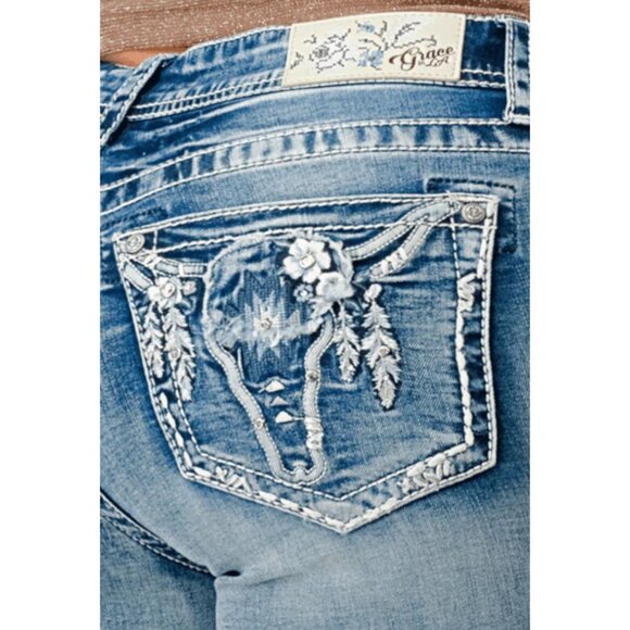 Grace In LA Womens Bootcut Jeans Size 30 x 33 Sequin Western Embroidered NWT - Picture 1 of 13
